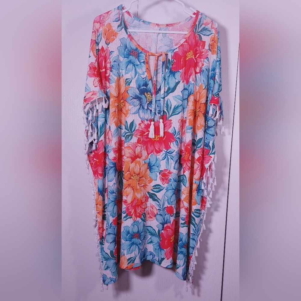 Swimsuit Coverup Fringe Floral Tassels Tropical Beach Resort Pool One Size Color - Picture 6 of 6